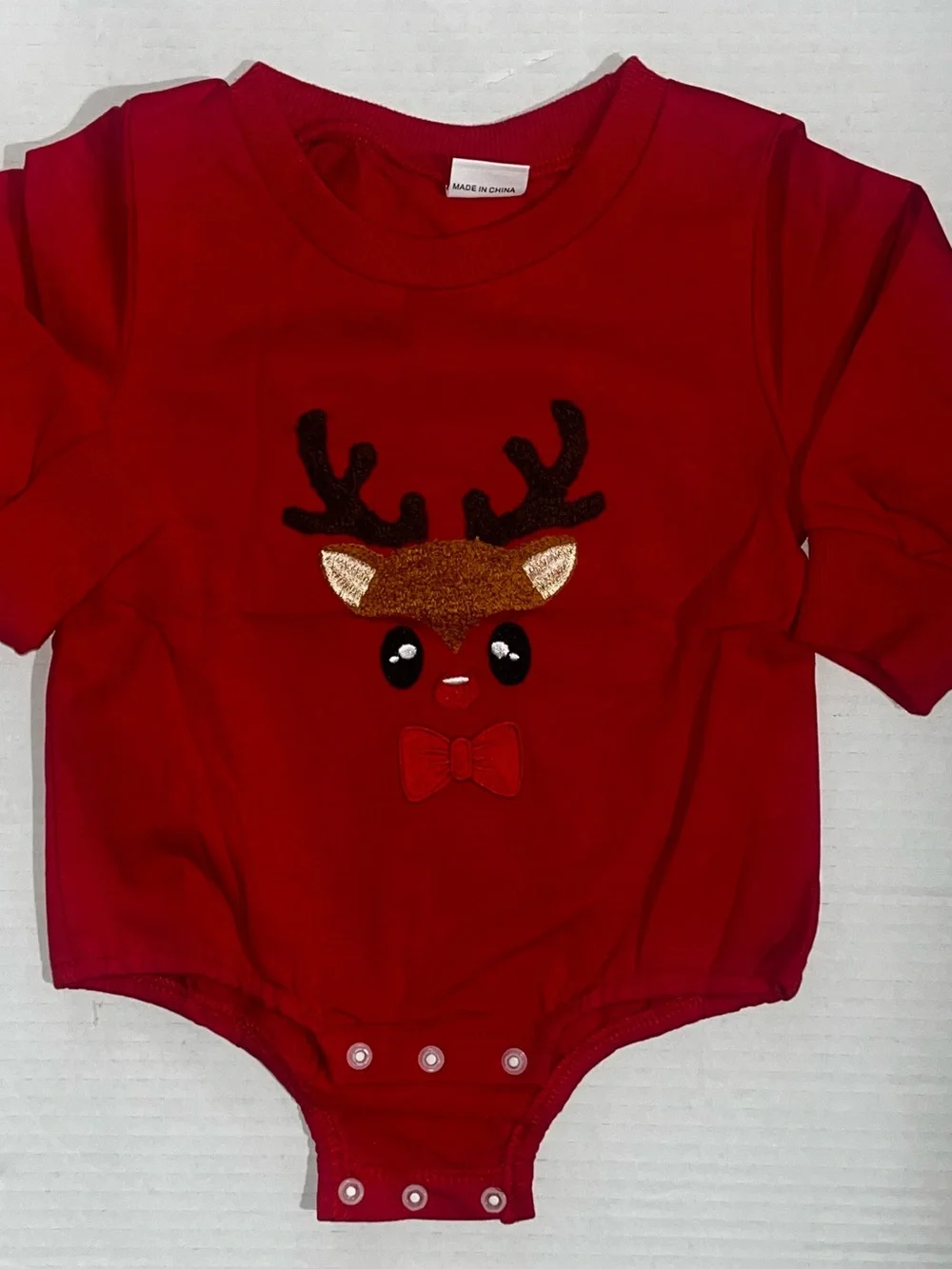 Red Reindeer Appliqué Baby One-Piece Onesie 3-6 Months
